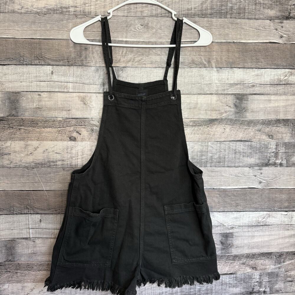 Aerie Denim Short Overalls Womens Size S Black Frayed Hem Casual Cotton
